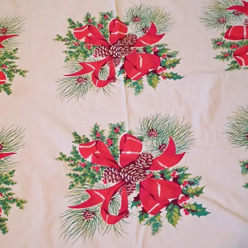 Festive Holiday Tablecloth with Red Bows
